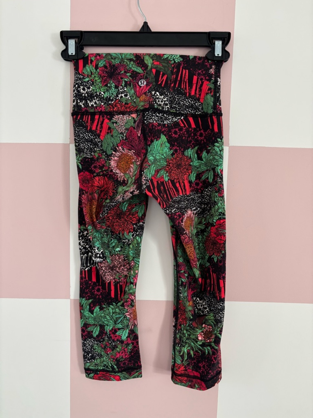 lululemon athletica Black Floral Capri Leggings with Red & Green Accents